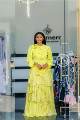 Elegant vibrant yellow maxi dress